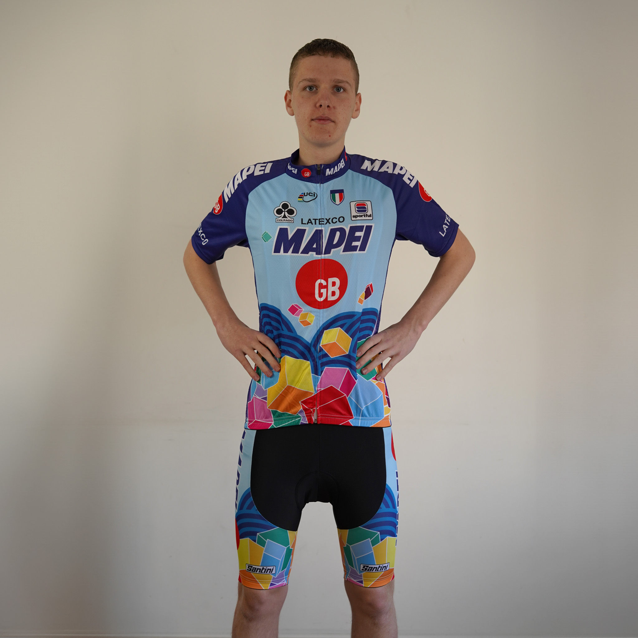 Wielershirt Mapei blauw retro